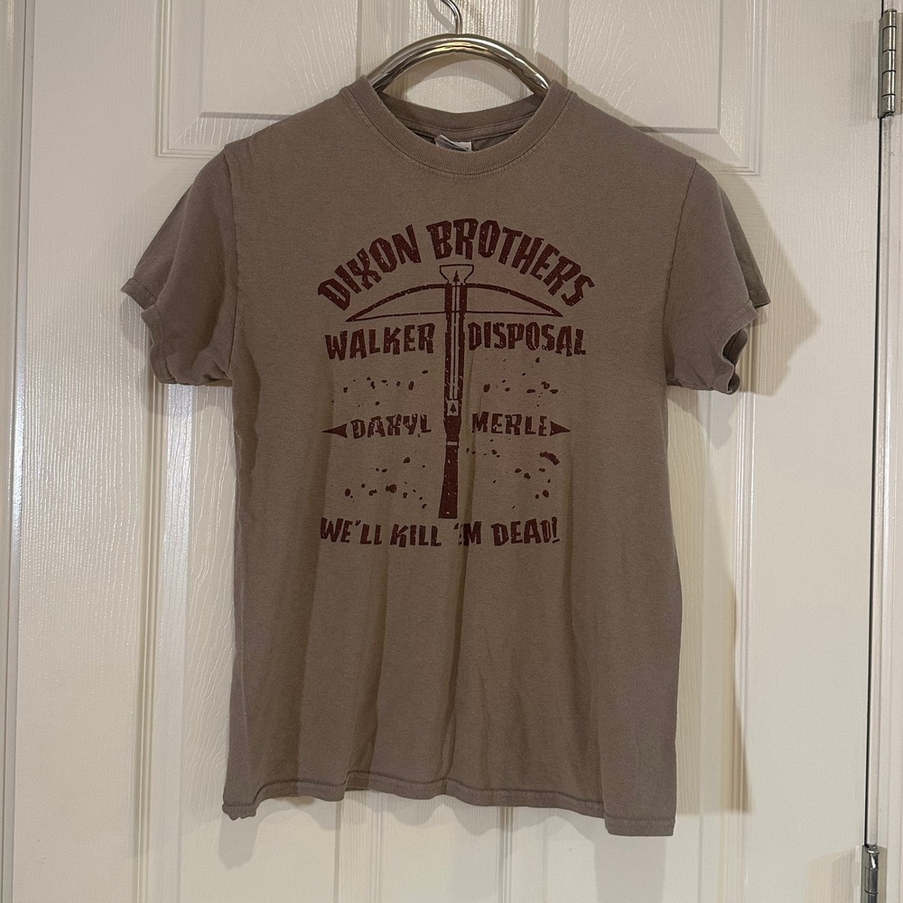 The Walking Dead Dixon Brothers Walker Disposal T-Shirt Tan Small Daryl Merle